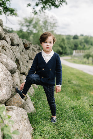 Lil Legs Printed Plaid Navy Windowpane Pants