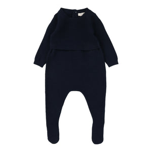 Lil Leg Navy Knit Footie & Bonnet Set