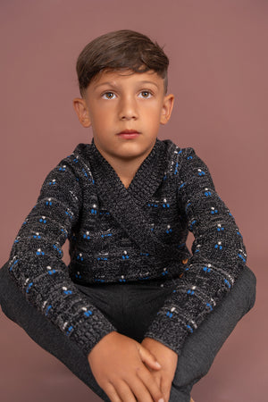 NEW Mr. Mr. - Textured Cable Knit Boys Cardigan With Embroidery