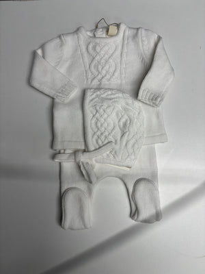 Lil Legs White Cable Knit Bris 3 Pc Set