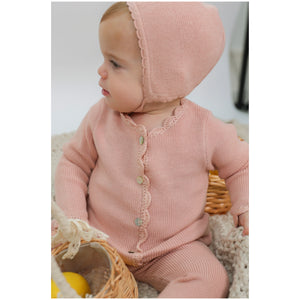 Bebe Bella - Girls Light Pink Knit Set With Crochet Trim