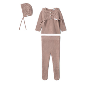 Fragile Knit Lace Bib 3 Pc Set Rose Cloud