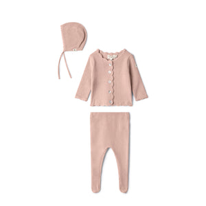 Bebe Bella - Girls Light Pink Knit Set With Crochet Trim