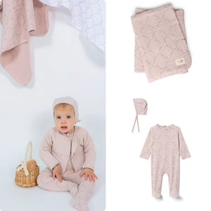 Bebe Bella - Baby Girls All Over Bow Print Footie, Blanket, Hat Set