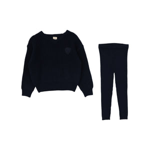 Lil Legs Navy Knit Vneck Set