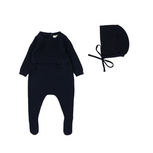 Lil Leg Navy Knit Footie & Bonnet Set