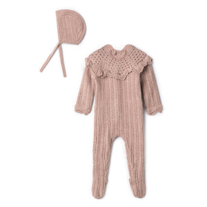 Jolie Capri - Pointelle Knit Baby Footie & Bonnet Maple Sugar