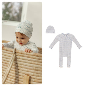 Little Fragile - Blue/Off White Ribbed Footie &  Beanie  Set