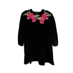 Clo Girls Dress Black Flower With Flower Embroidery