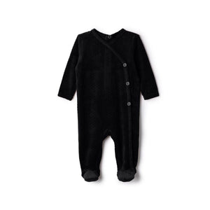 Seal -  Black Dotted Velour Baby FOOTIE