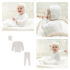Little Fragile Baby 3 PC Off White Bris Rib Knit Set