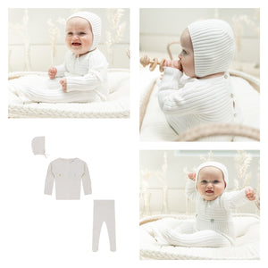 Little Fragile Baby 4 PC Off White Rib Knit With BLANKET Set
