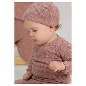 Fragile Textured Knit Blossom Footie & Hat Set