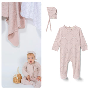 Bebe Bella - Baby Girls All Over Bow Print Footie, Blanket, Hat Set