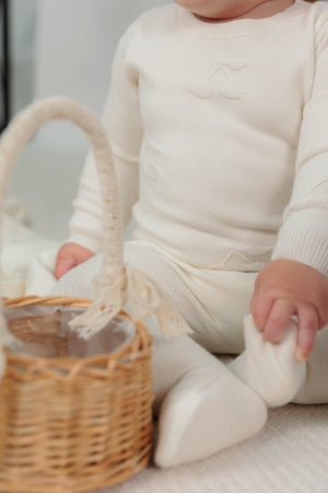 Lola (New) - Cream Knit Footie & Hat With Cherries