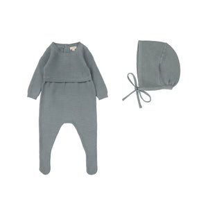 Lil Leg Dusty Blue Knit Footie & Bonnet Set