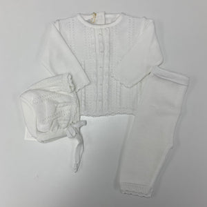 Dolce White Baby 3 Pc Knit Bris Set With Pearl Details