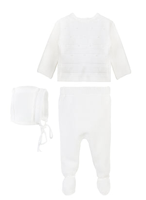 White Baby 3 Pc Knit Stripe Bris Set